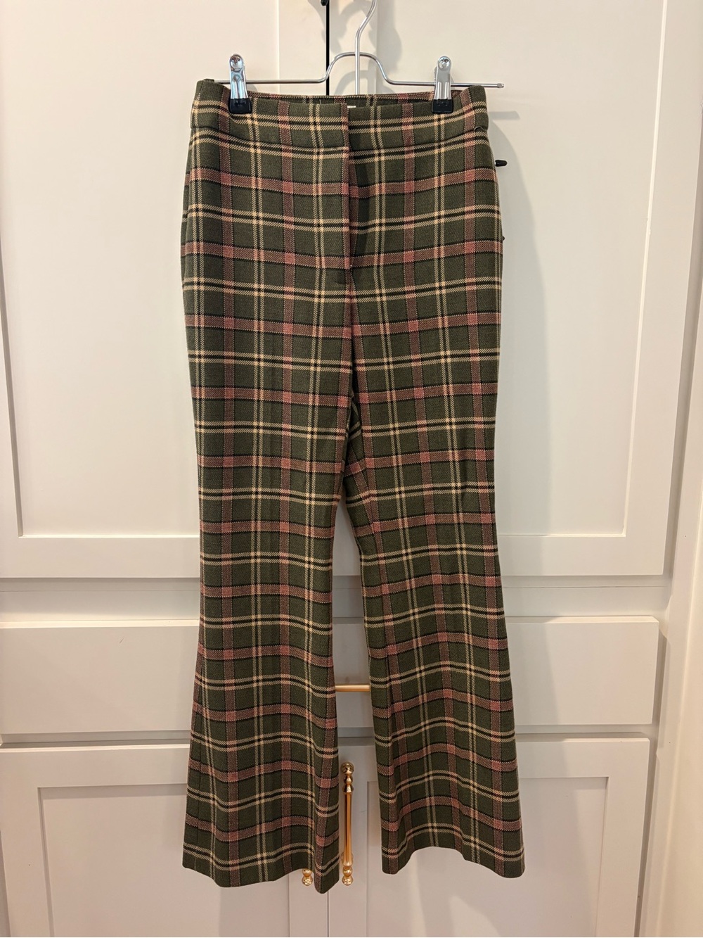 Aritzia Plaid High-Rise Flare Pants - Olive & Pink